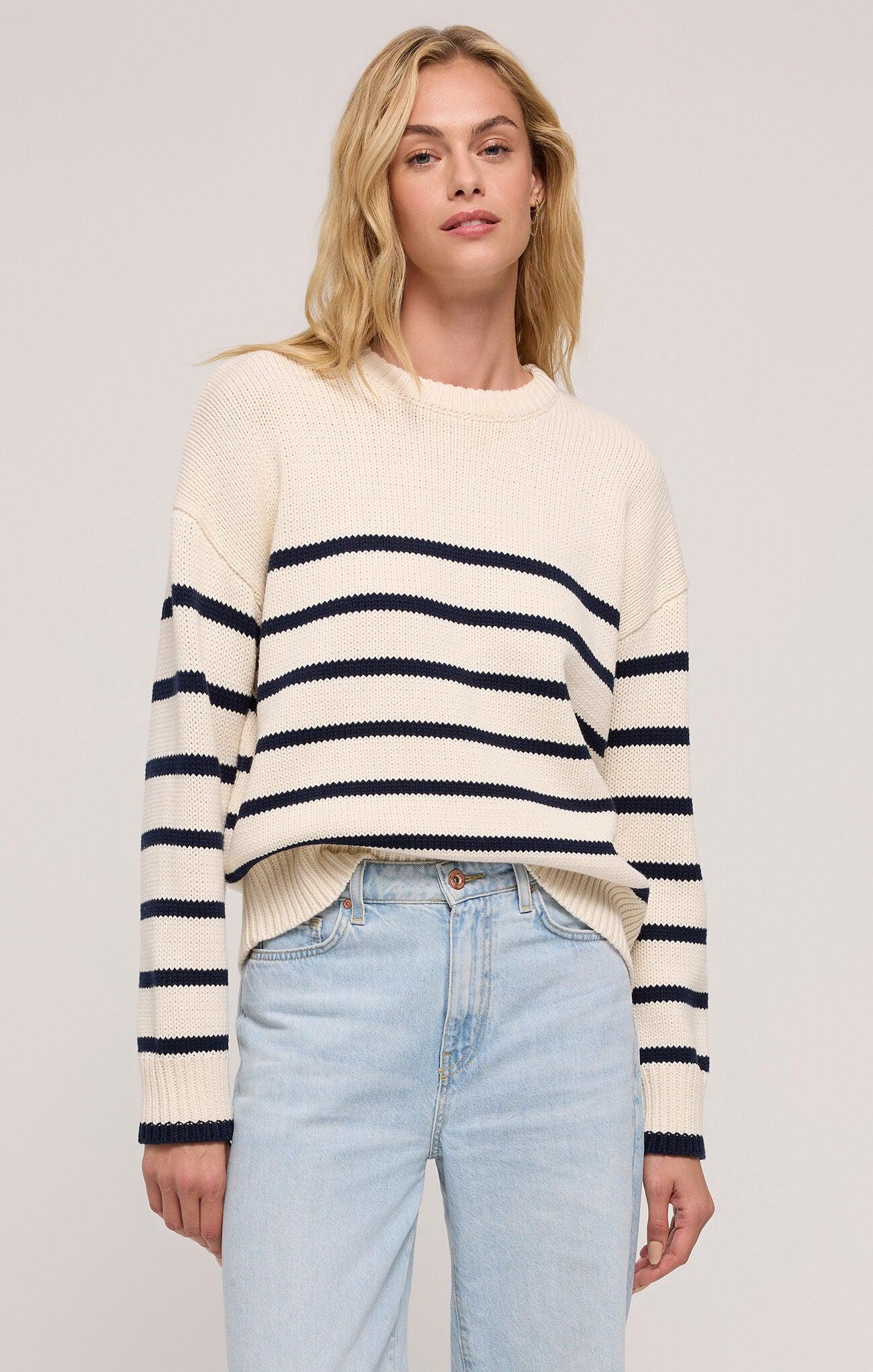 Boyfriend Stripe Sweater-Core Sweaters-Happy on Main