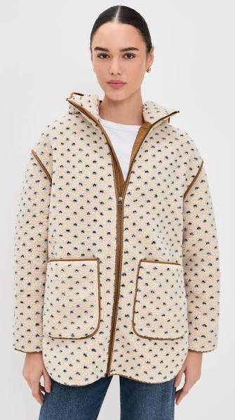 Hooded Sherpa Jacket - Ivory/Blue Birdseye-Marea-Happy on Main