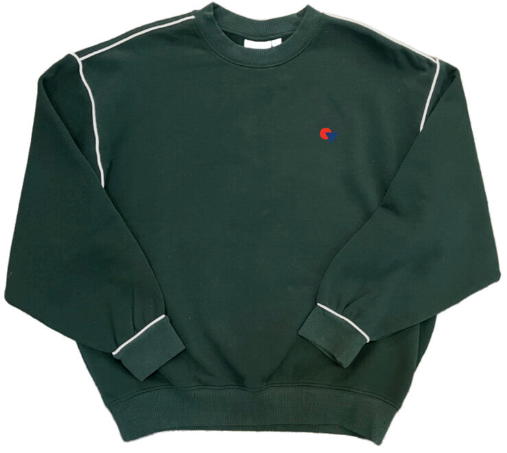 Oversized Sweatshirt w/ Piping - Deep Forest w/ Cream-Clare V.-Happy on Main