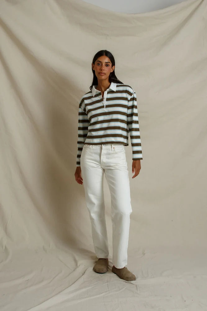 Kaya Cotton Collared Rugby Striped Long Sleeve-perfectwhitetee-Happy on Main