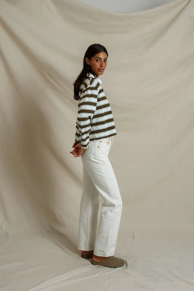 Kaya Cotton Collared Rugby Striped Long Sleeve-perfectwhitetee-Happy on Main