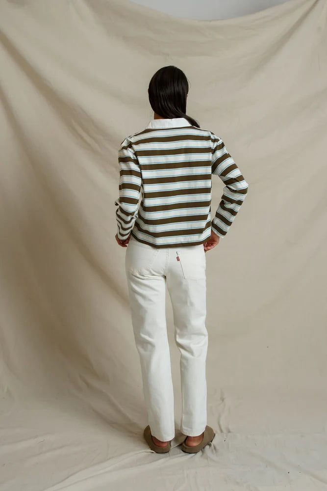 Kaya Cotton Collared Rugby Striped Long Sleeve-perfectwhitetee-Happy on Main