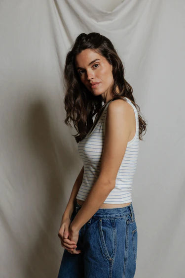 Kendra Brushed Sweater Tank Top - Pacific Stripe-perfectwhitetee-Happy on Main