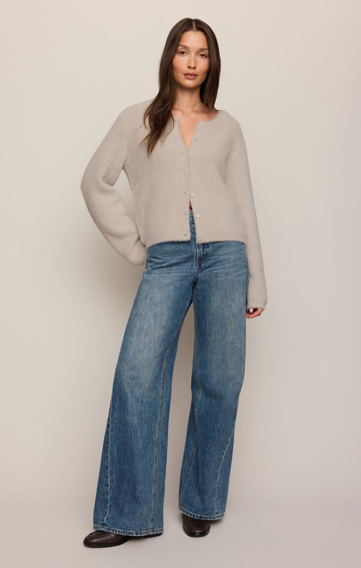 Winterglow Fluffy Cardigan - Frosted Pearl-Z Supply-Happy on Main