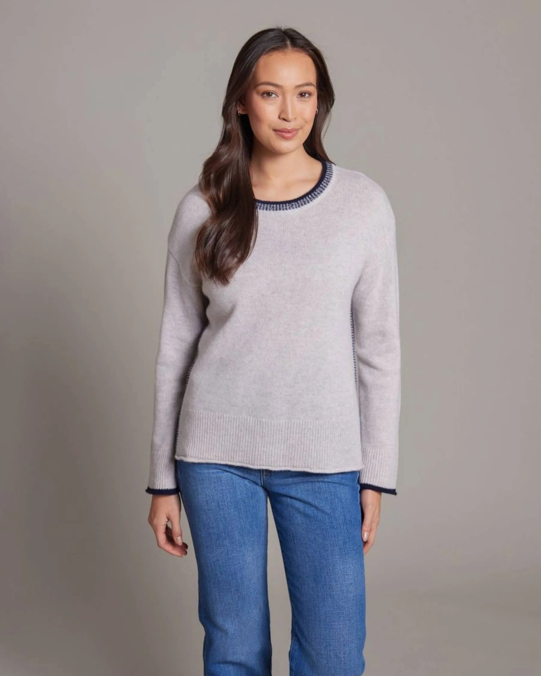 100% Cashmere Kennedy Plaited Trim Crew-Alashan Cashmere-Happy on Main