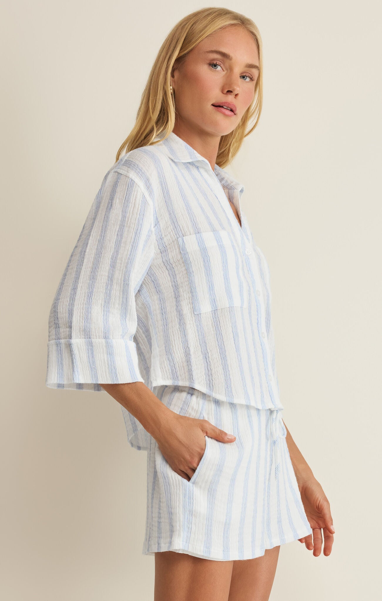 Helena Striped Shirt - Sea Salt-Z Supply-Happy on Main