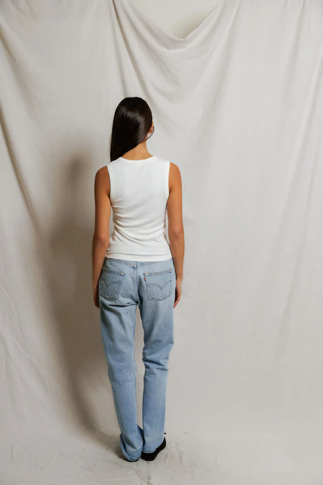 Loretta Quarter Button Down Luxe Rib Tank Top - White-perfectwhitetee-Happy on Main