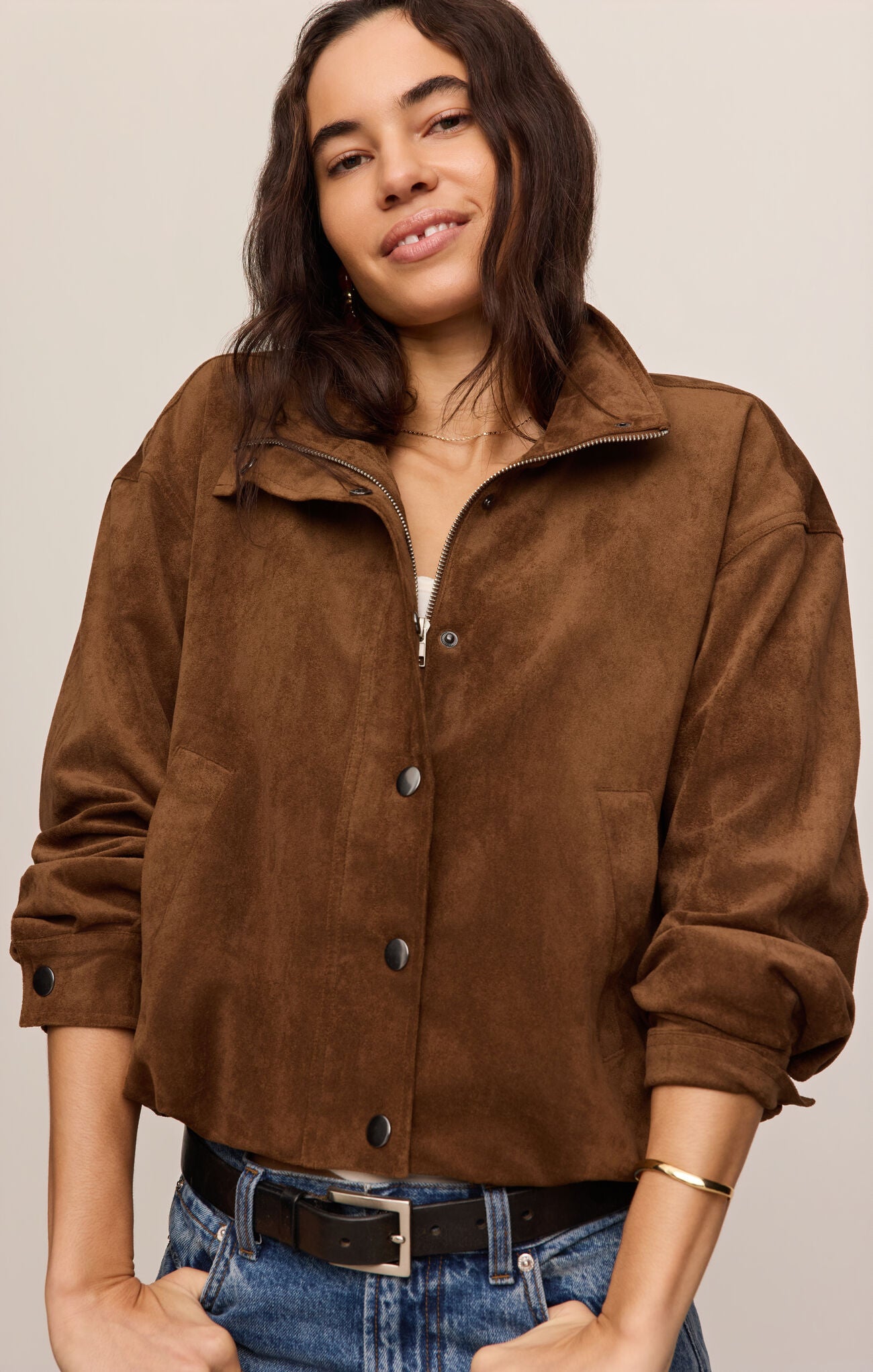 Corin Bubble Hem Jacket - Saddle Suede-Z Supply-Happy on Main