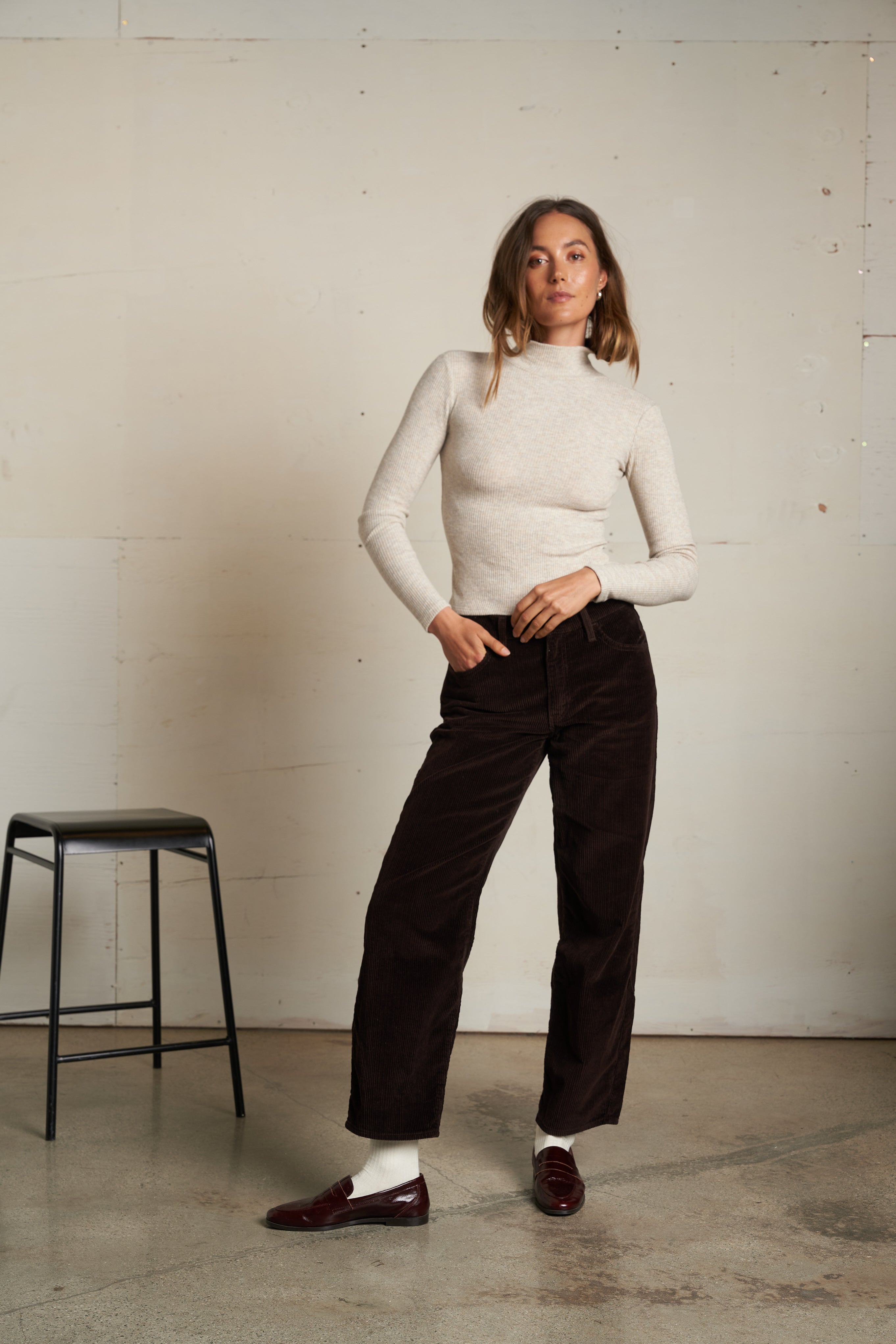 Noelle Sweater Rib Turtle Neck - Oatmeal-perfectwhitetee-Happy on Main