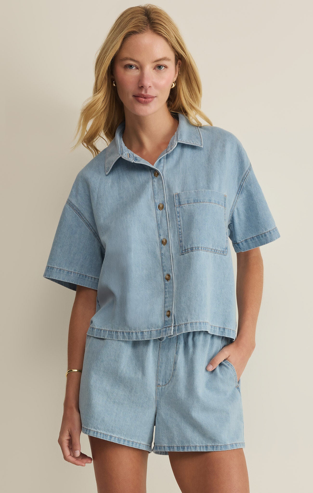 Everyday Denim Button Up - Coastal Water-Z Supply-Happy on Main