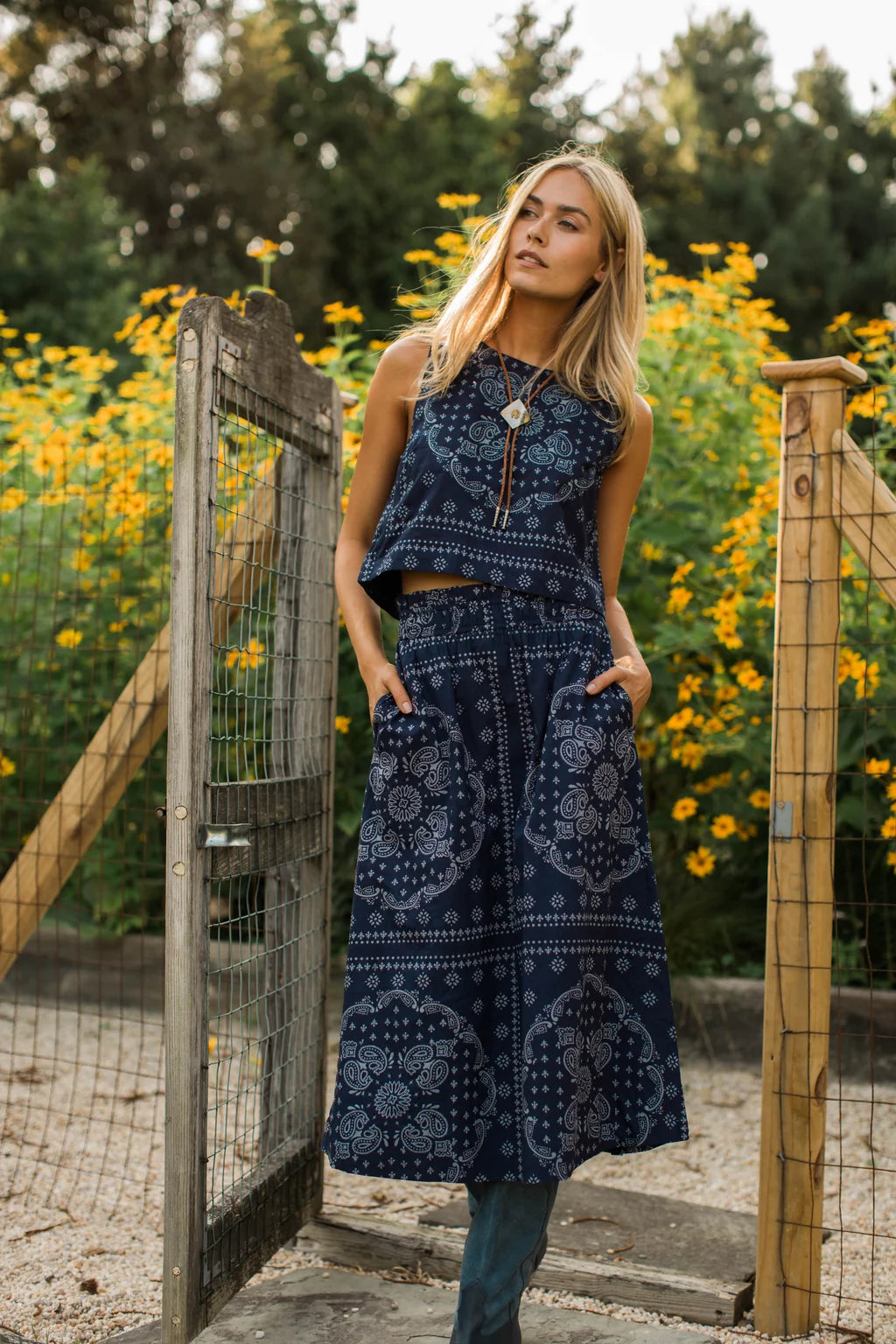 Lydia Skirt - Navy/Dusty Blue Bandana-Marea-Happy on Main