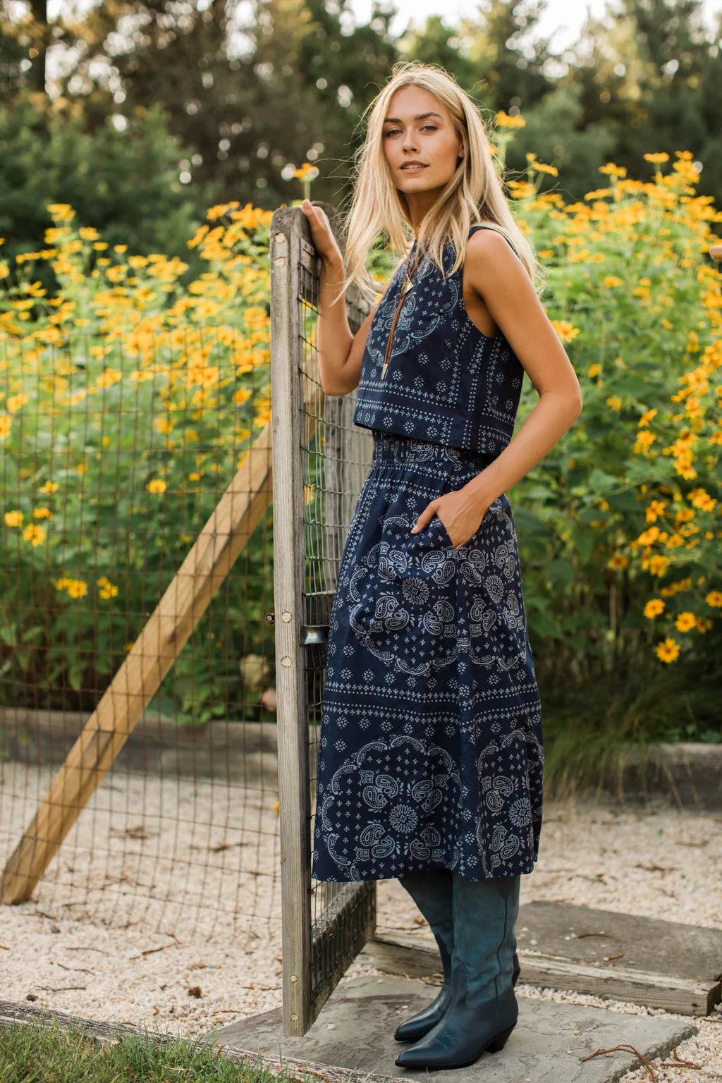 Lydia Skirt - Navy/Dusty Blue Bandana-Marea-Happy on Main