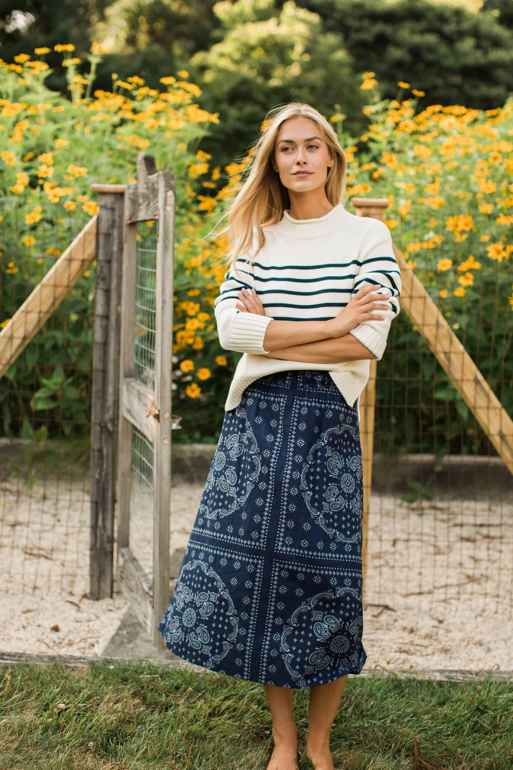 Millie Rollneck Sweater - Ivory/Navy Stripe-Marea-Happy on Main