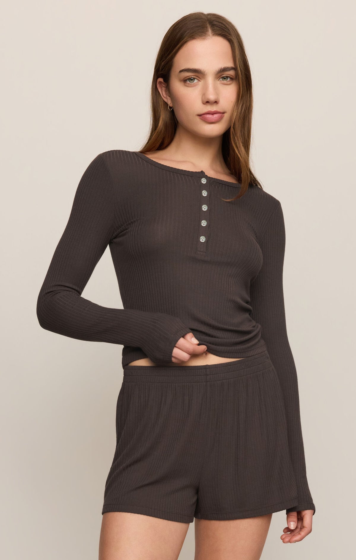 Just Right Rib LS Top - Cocoa Bean-Z Supply-Happy on Main