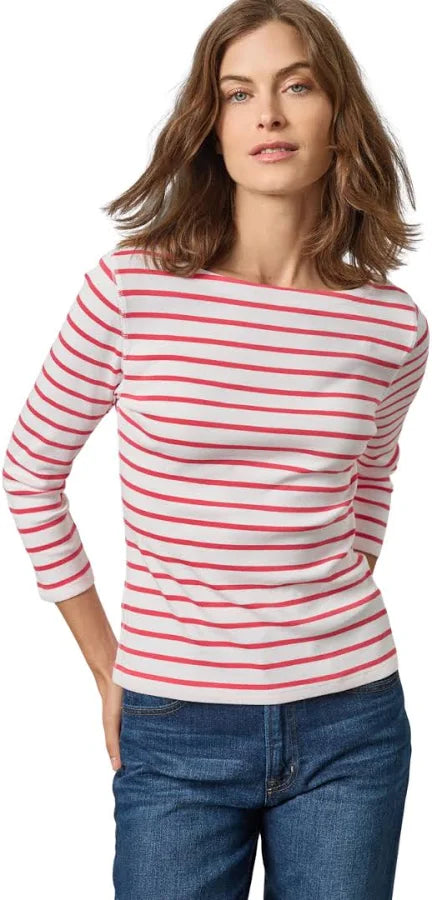 Rib Stripe 3/4 Boatneck - Geranium Stripe-Lilla P-Happy on Main