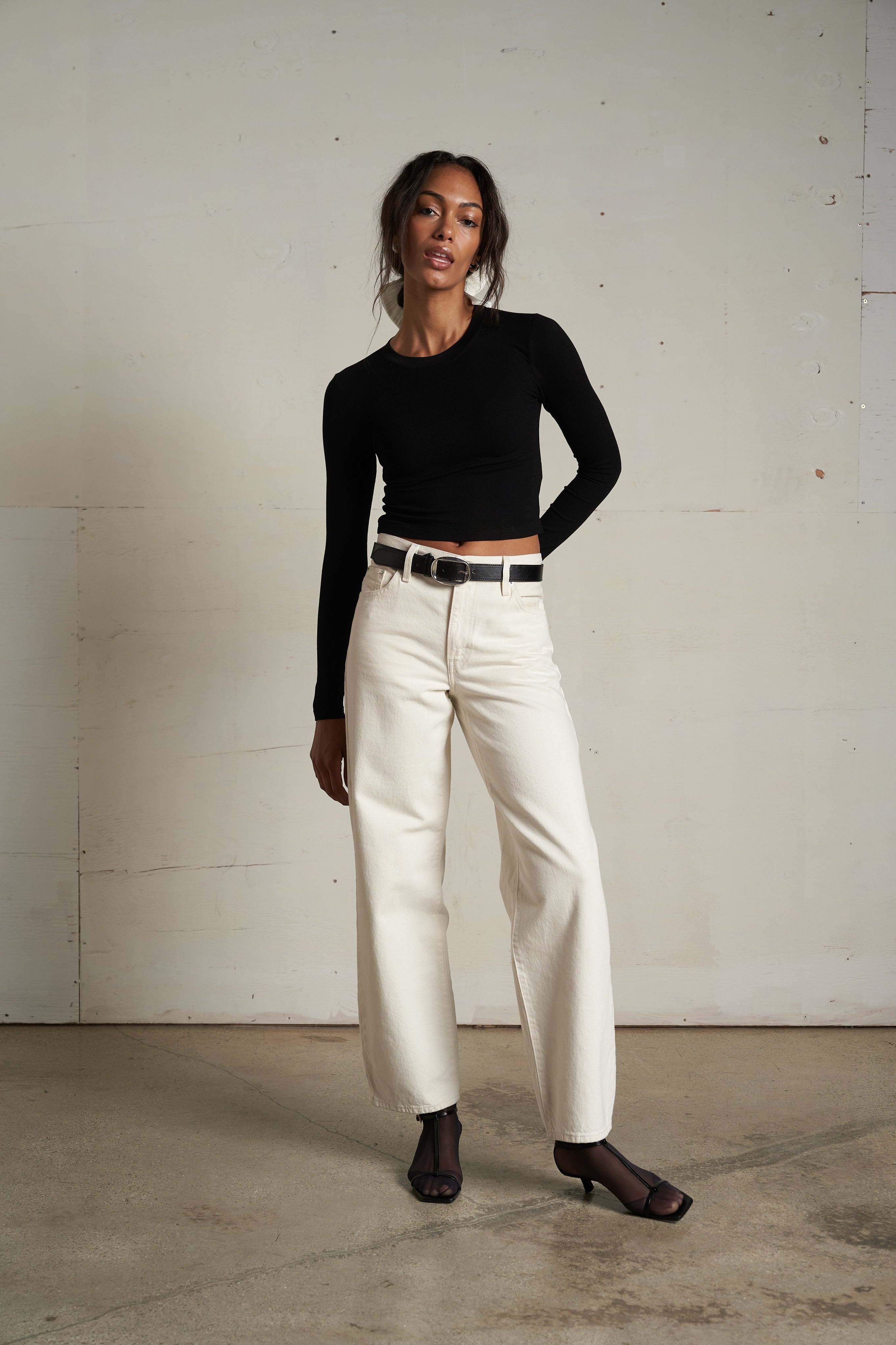 Sienna Luxe Rib Cropped Long Sleeve - True Black-perfectwhitetee-Happy on Main