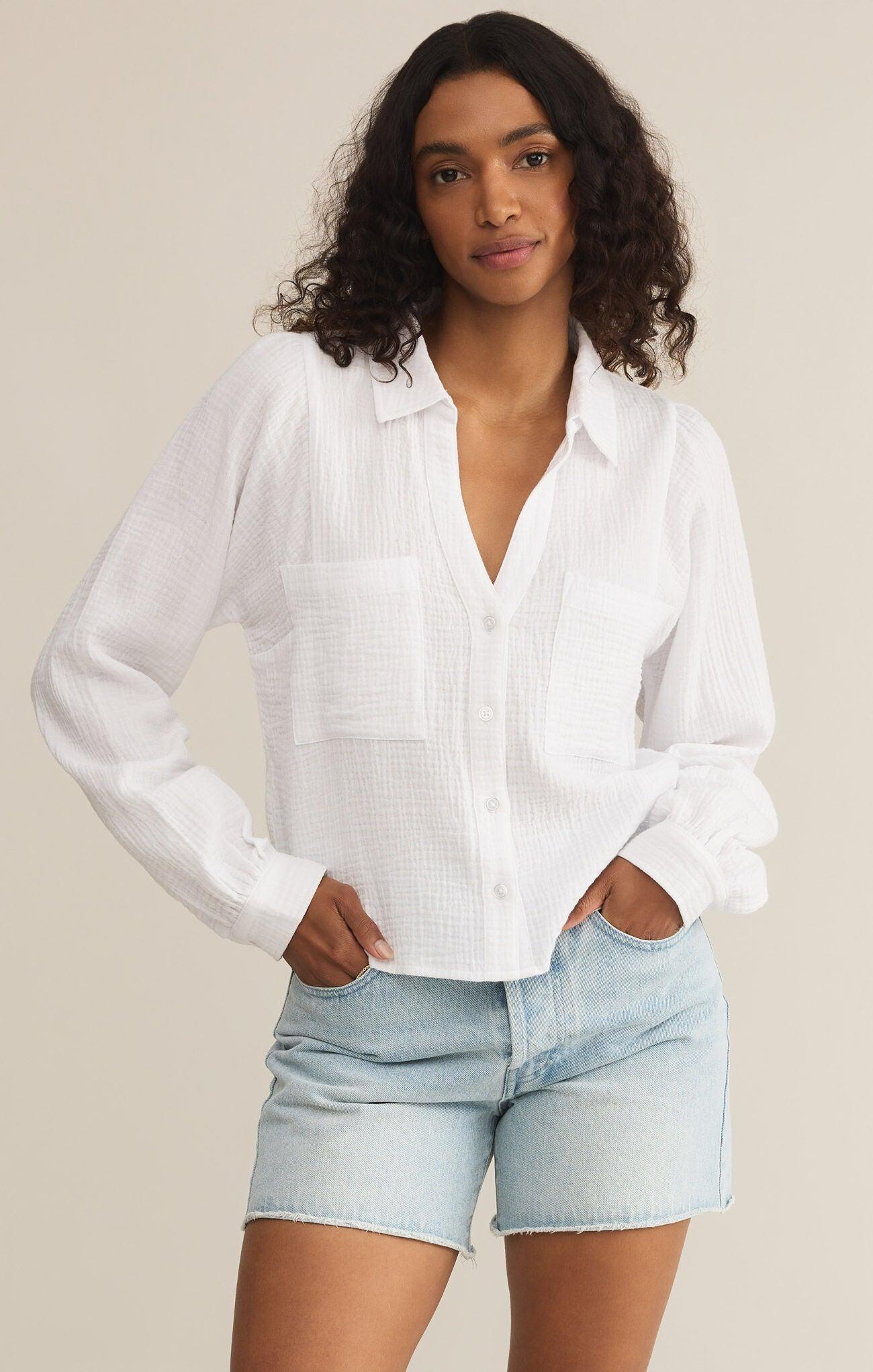 Campo Button Up Gauze Top-Casual Tops-Happy on Main