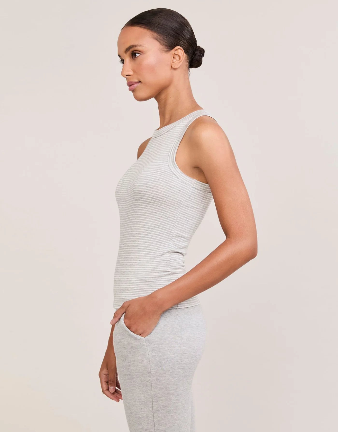 Asheville Tank - Heather Grey/White Stripe