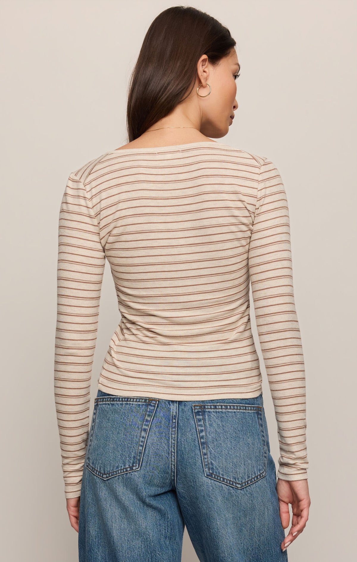 Andie Striped Henley Top - Light Oatmeal Heather-Z Supply-Happy on Main