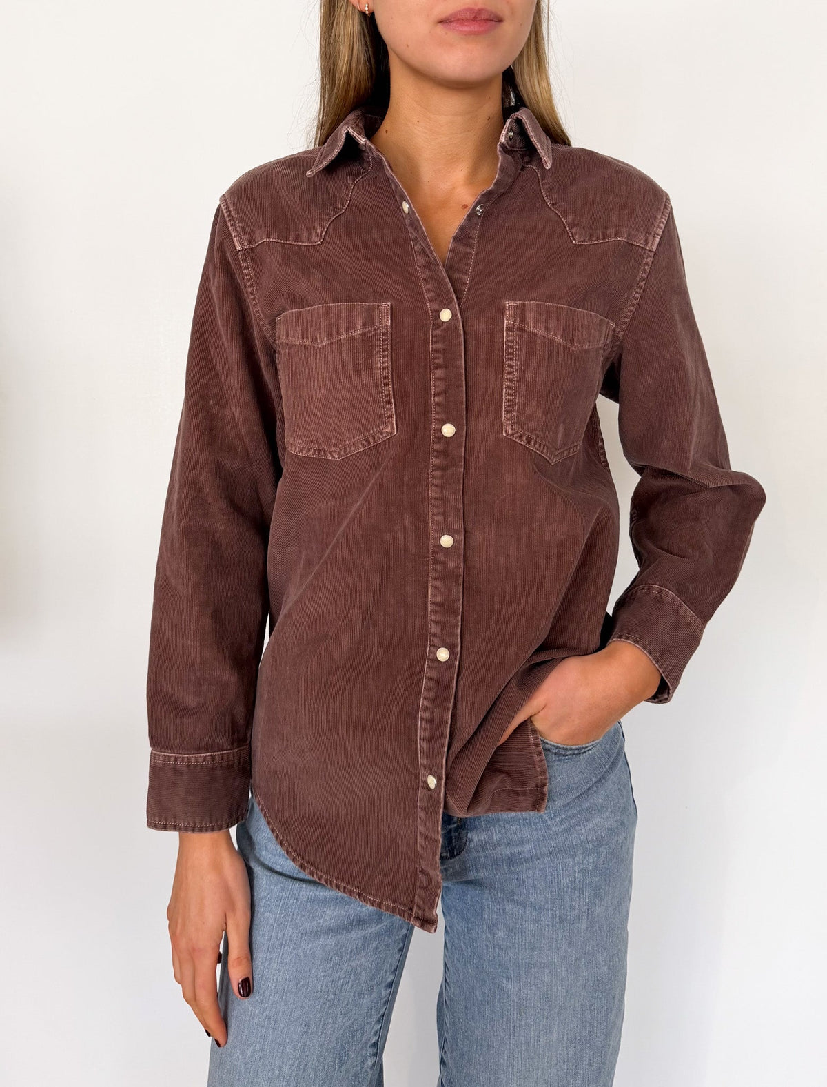 Corduroy Western Shirt - Chocolate-Marea-Happy on Main