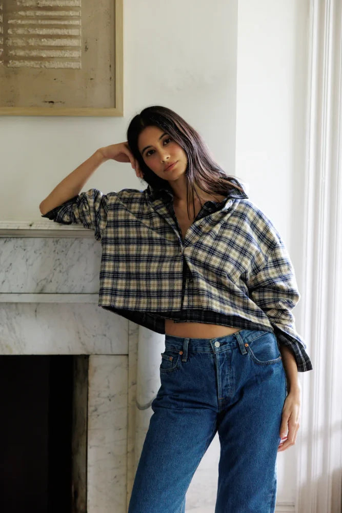 Tate Button Down Shirt - Sugar Plaid-perfectwhitetee-Happy on Main