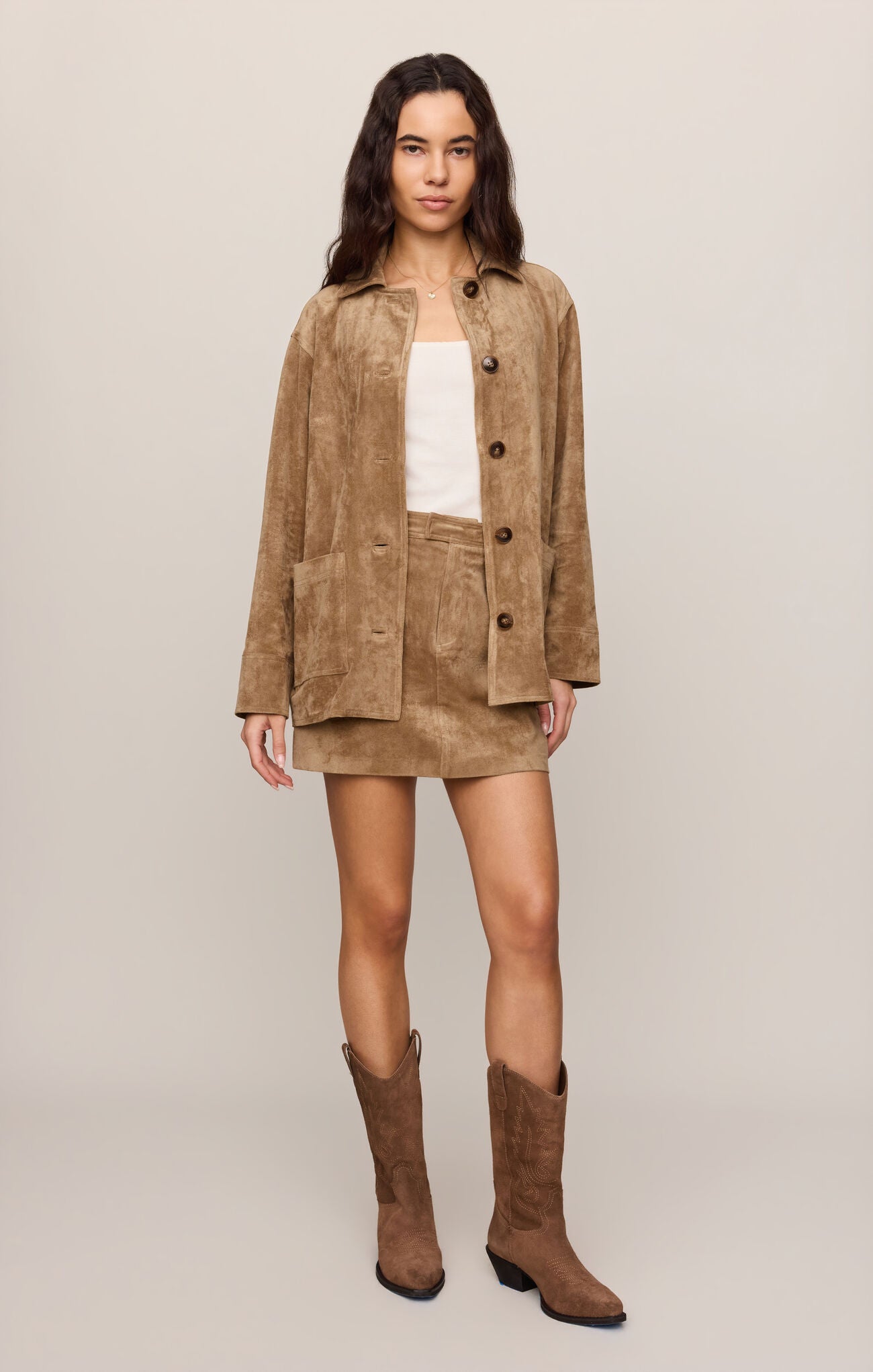Perri Suede Mini Skirt - Light Sand-Z Supply-Happy on Main