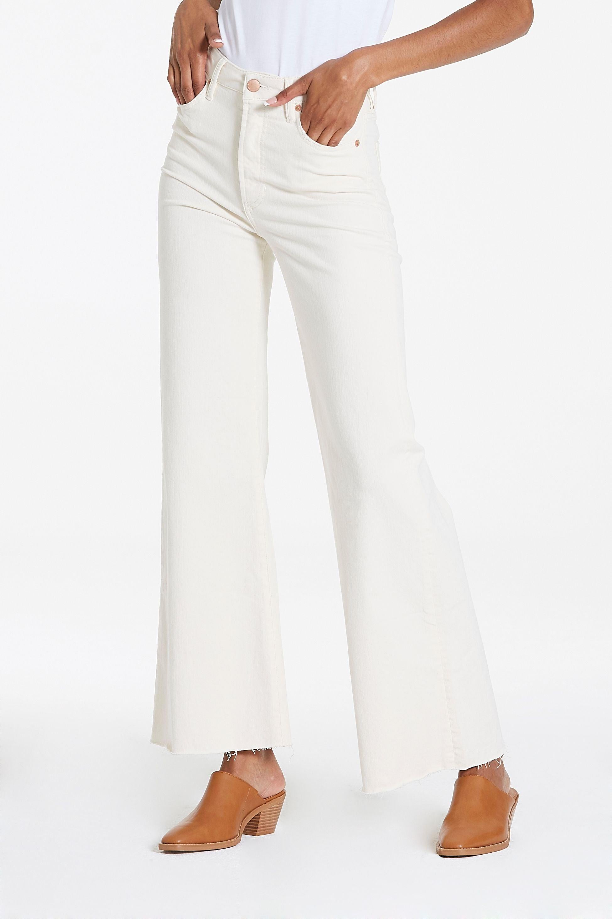 Fiona Skinny Wide Leg Frayed Hem-White Jeans-Happy on Main