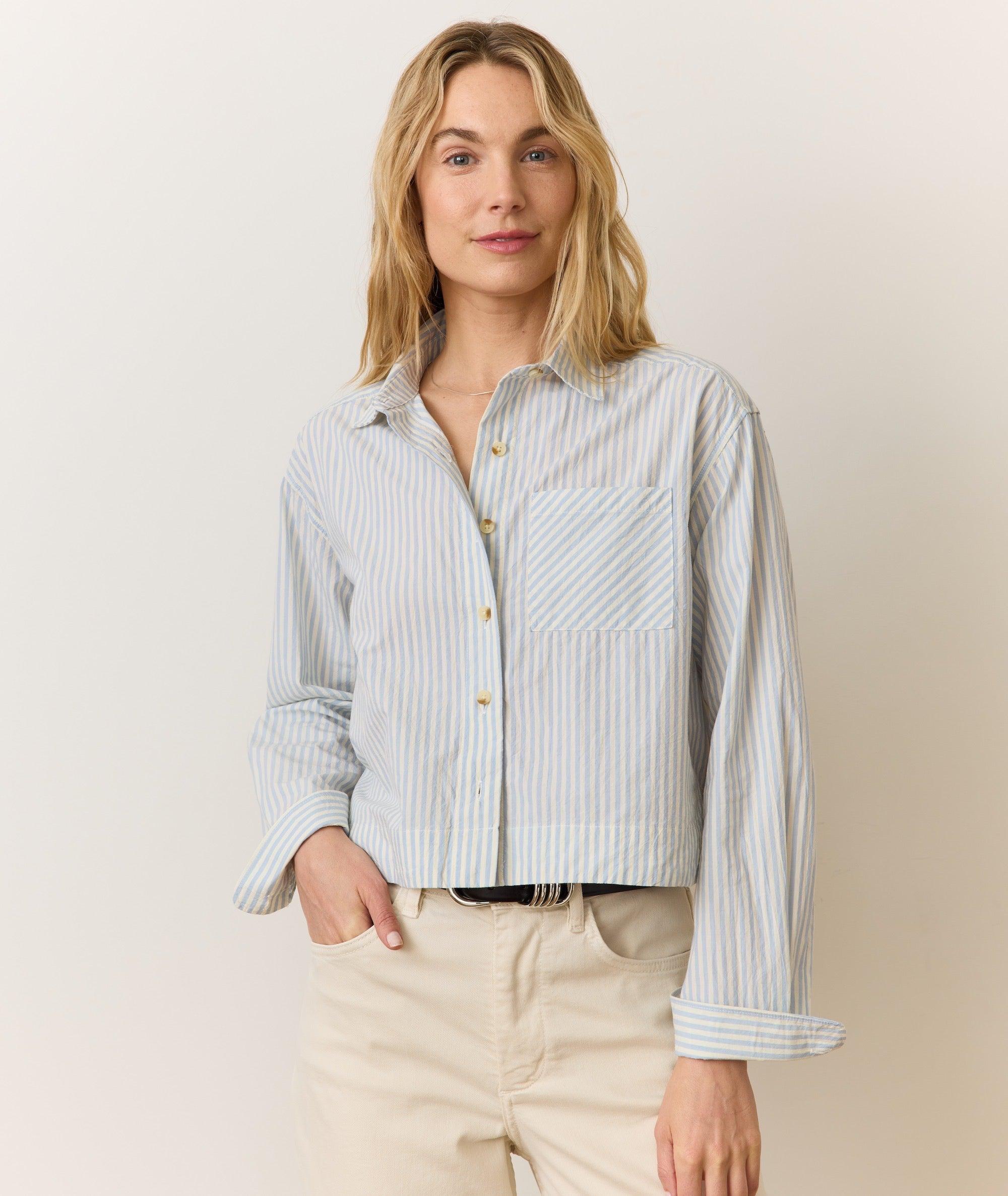 Cali Poplin Cropped Shirt-Casual Tops-Happy on Main