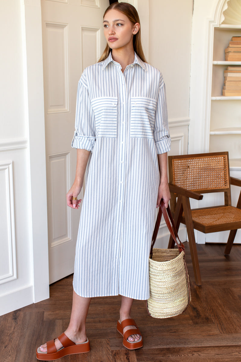 Oversize Pocket Shirtdress-Casual Dresses-Happy on Main