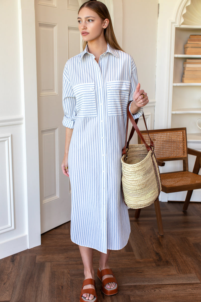 Oversize Pocket Shirtdress-Casual Dresses-Happy on Main