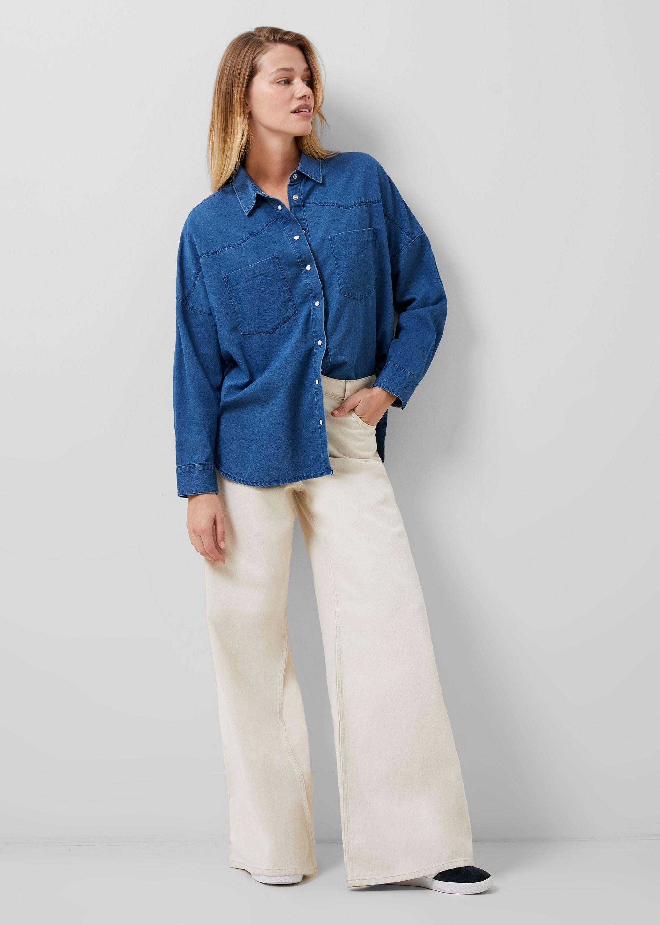 Zaves Chambray Denim Shirt-Casual Tops-Happy on Main