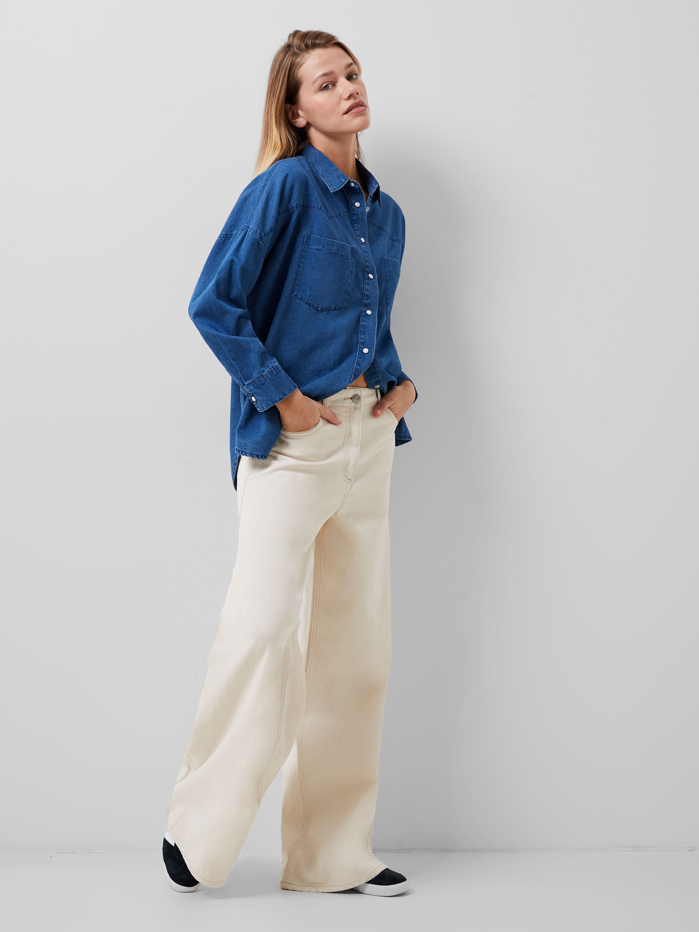 Zaves Chambray Denim Shirt-Casual Tops-Happy on Main