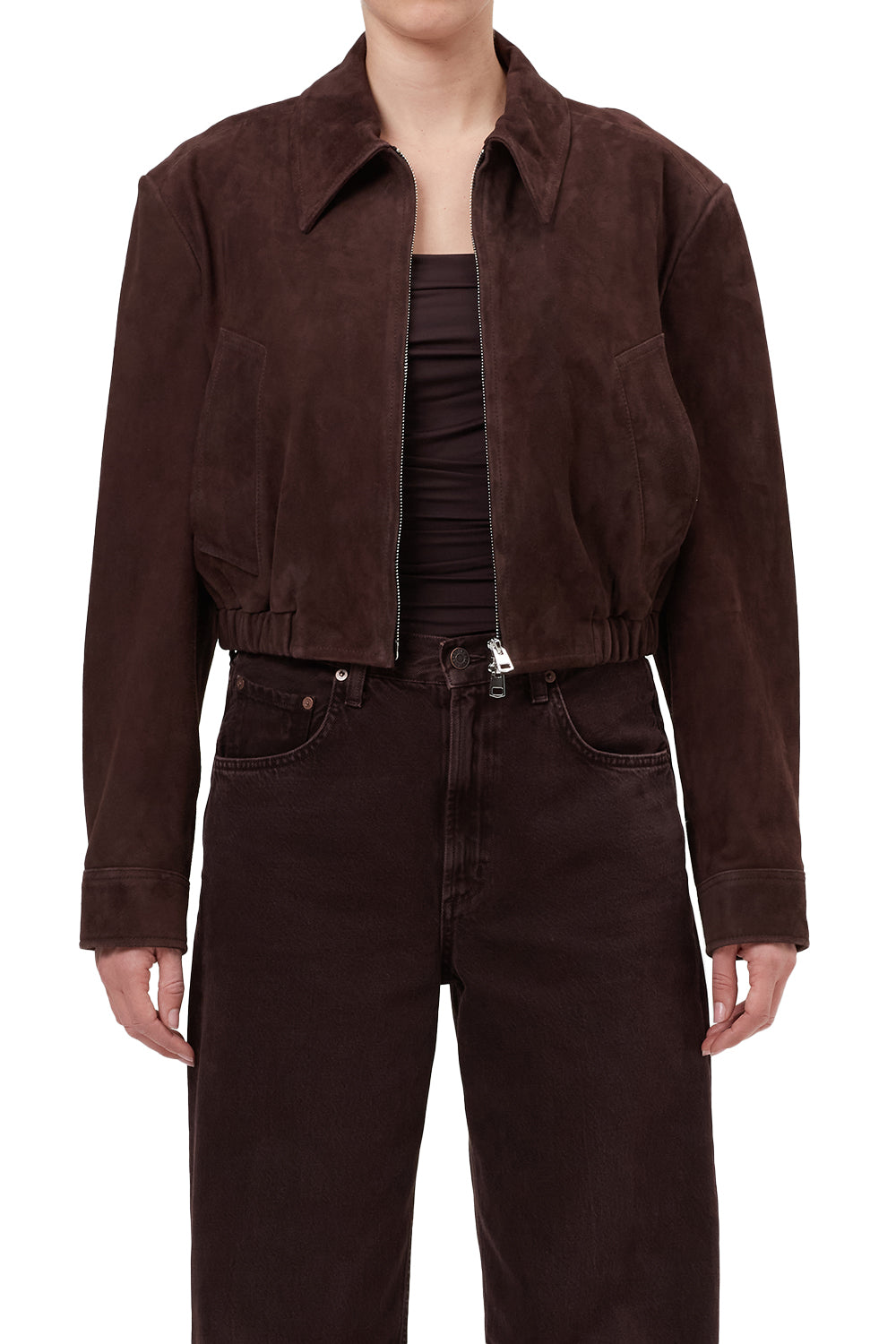 Nahla Cropped Suede Jacket-Outerwear-Happy on Main