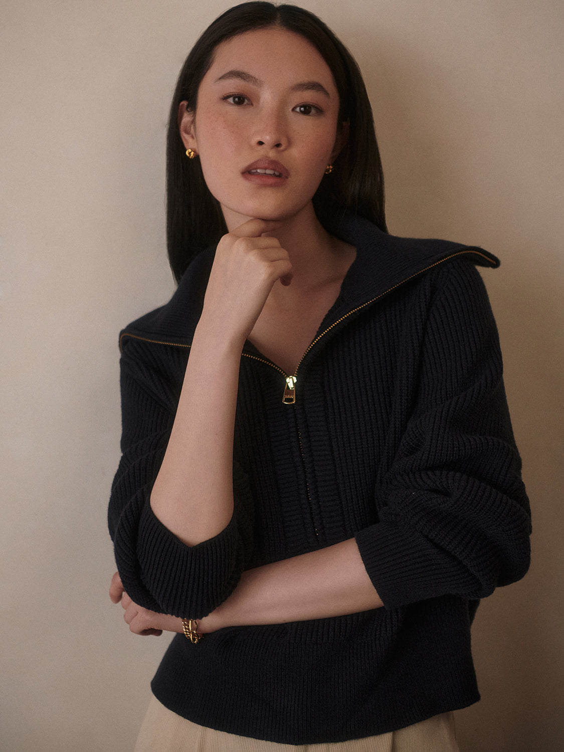 Maura Half Zip Rib Knit-Casual Tops-Happy on Main