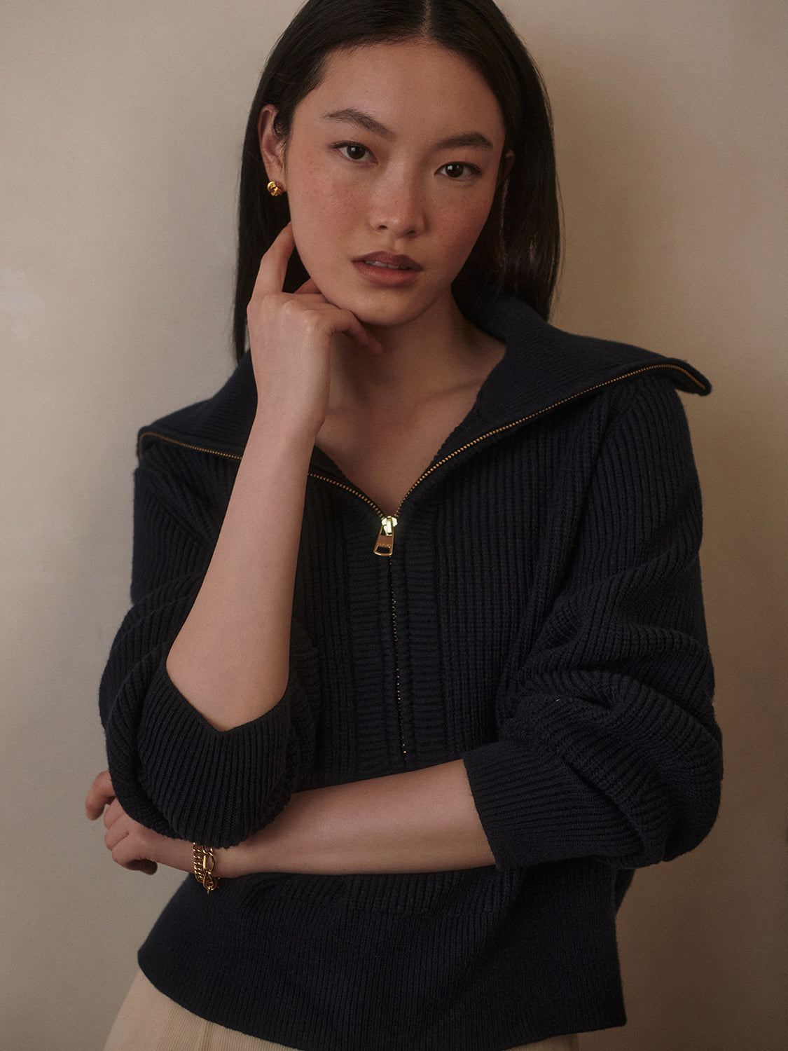 Maura Half Zip Rib Knit-Casual Tops-Happy on Main