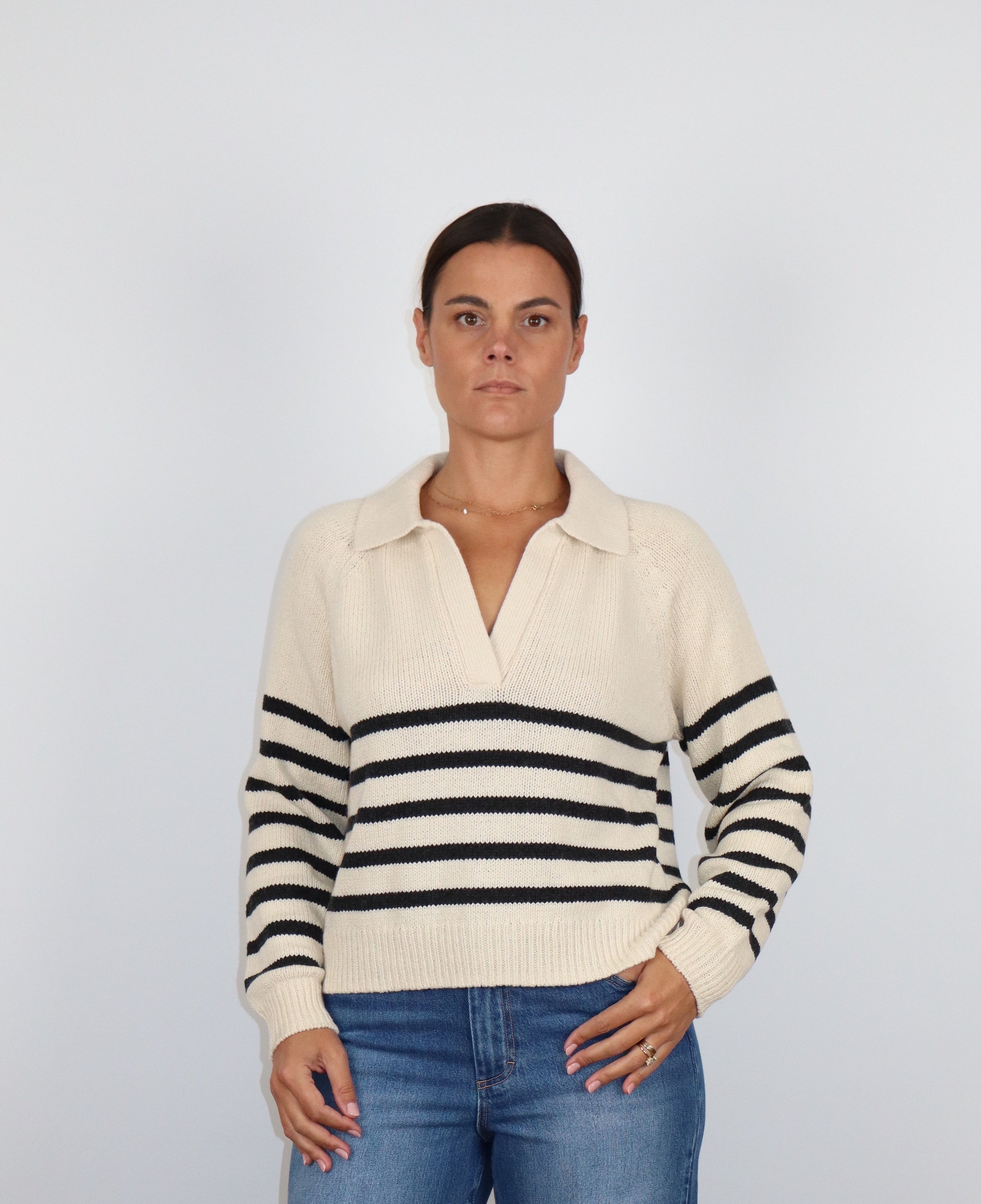 Berkeley Sweater Polo-Casual Tops-Happy on Main