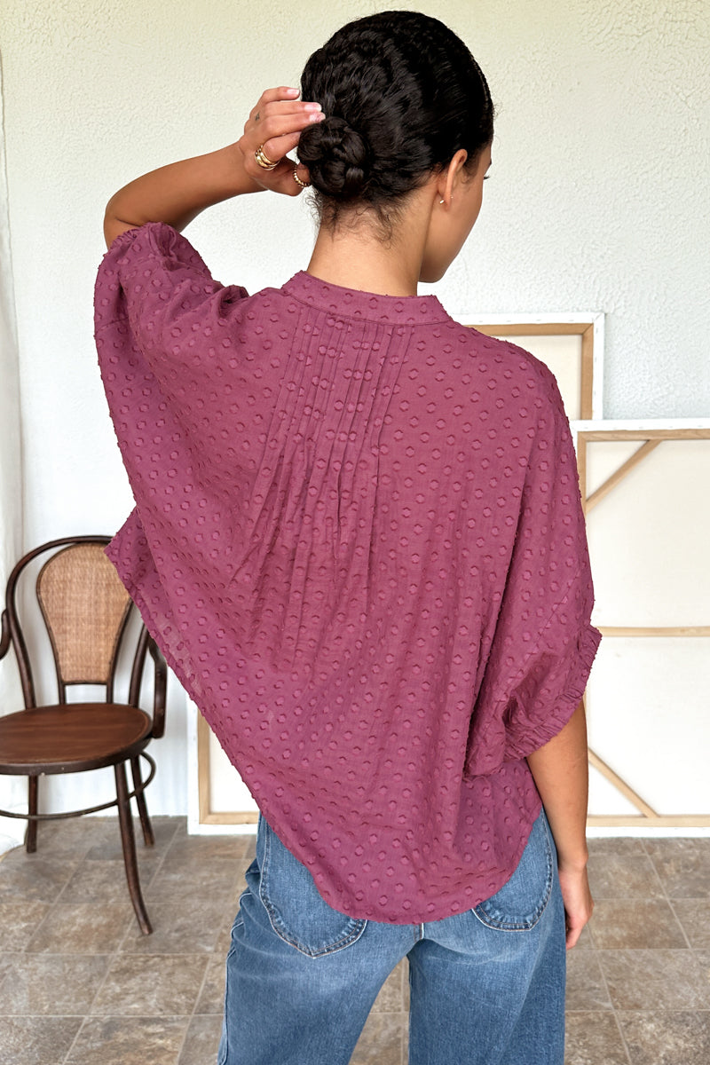 Mandarin Collar Top - Crushed Berry Swiss Dot-Emerson Fry-Happy on Main