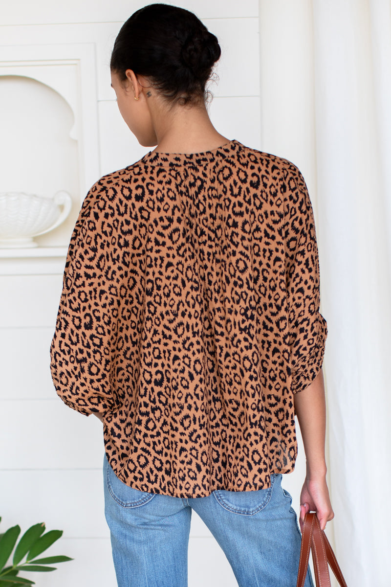Mandarin Collar Top - Vintage Leopard-Emerson Fry-Happy on Main