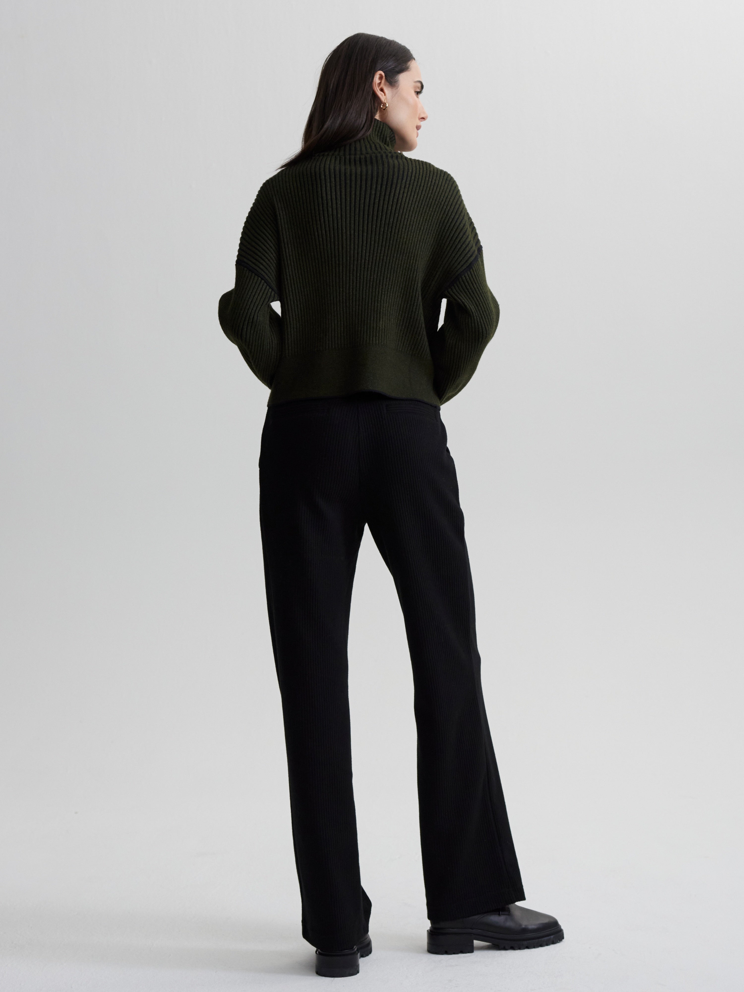 Carmen Zip Through Rib Knit - Dark Olive-Varley-Happy on Main