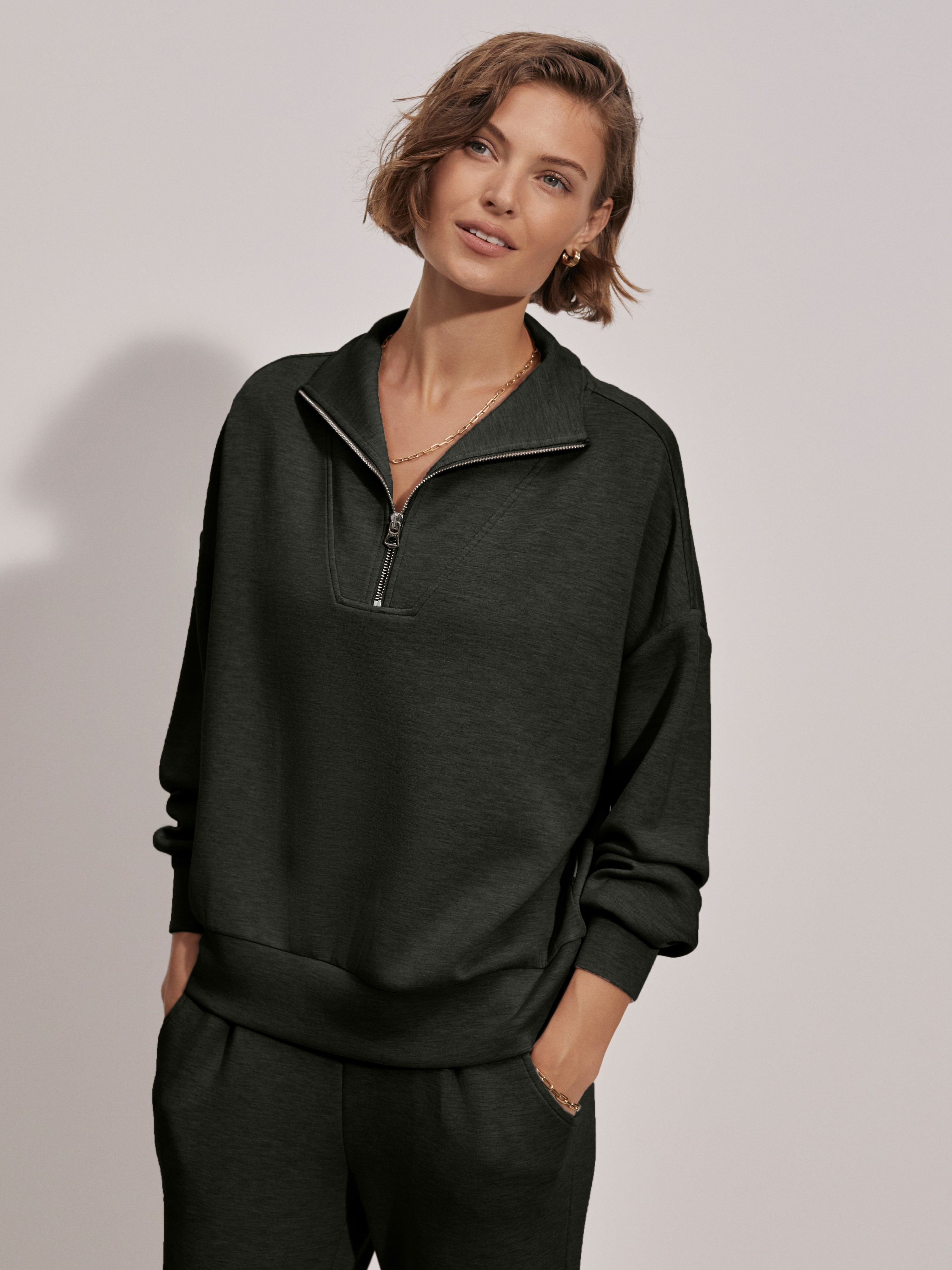 Hawley Half Zip Sweater - Olive Marl-Varley-Happy on Main