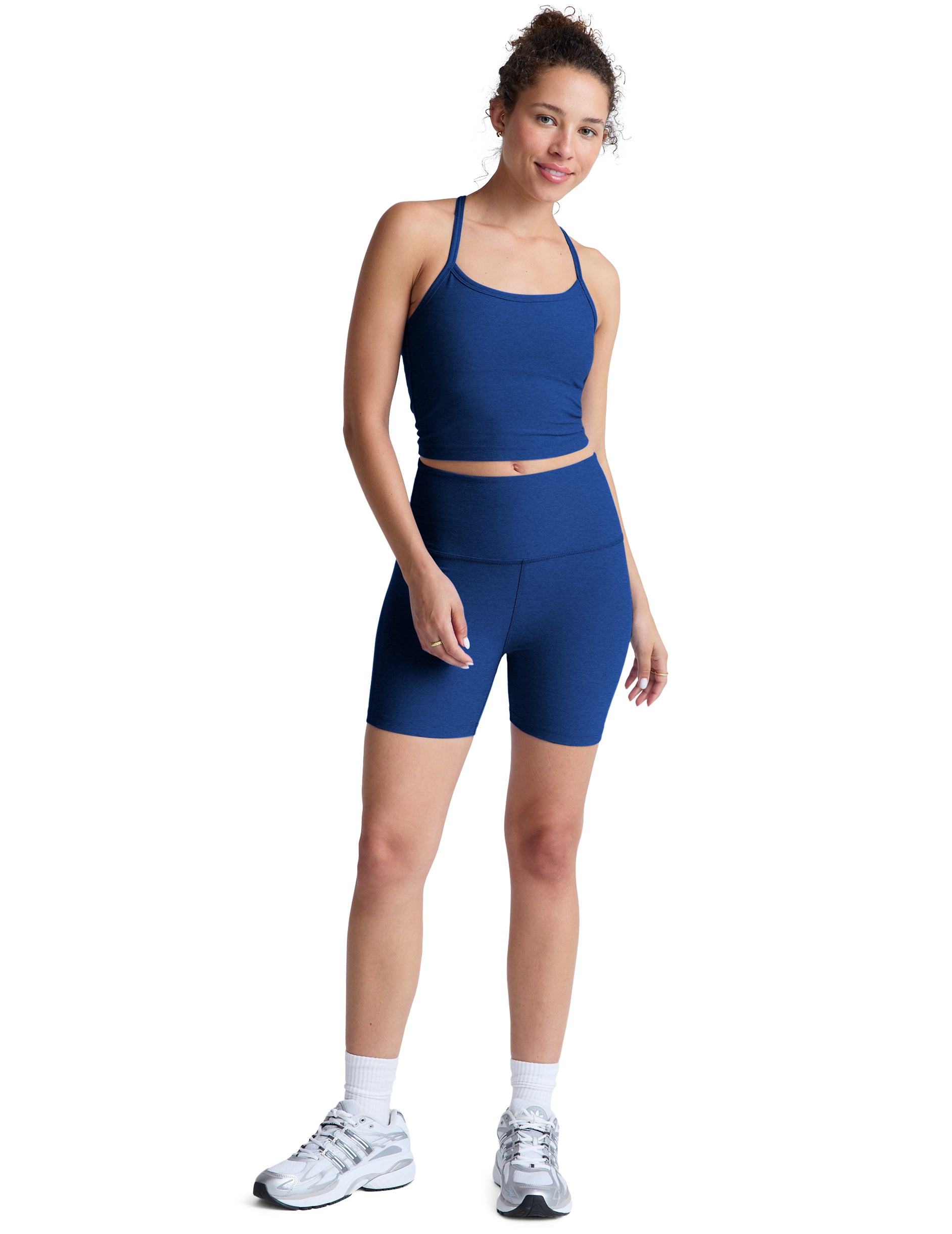 Spacedye Slim Racerback Cropped Tank - Marine Blue Heather-Beyond Yoga-Happy on Main