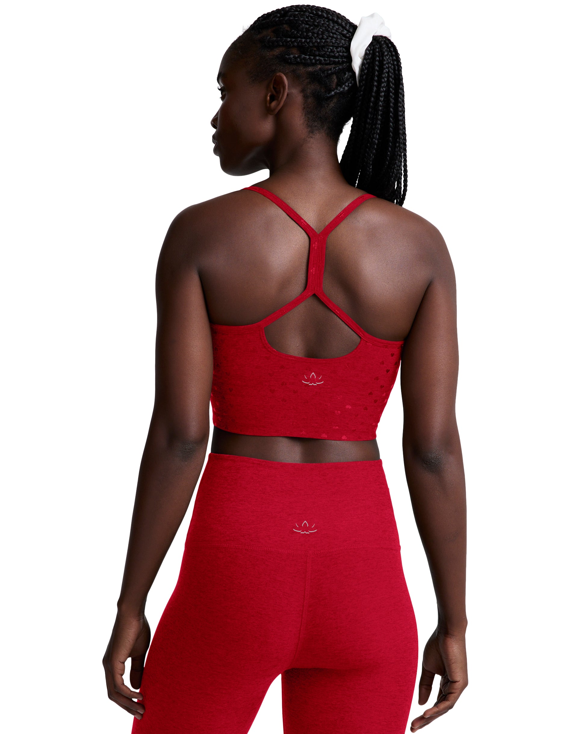 Softshine Slim Racerback High Cropped Tan - Holly Red Ditsy Hearts-Beyond Yoga-Happy on Main