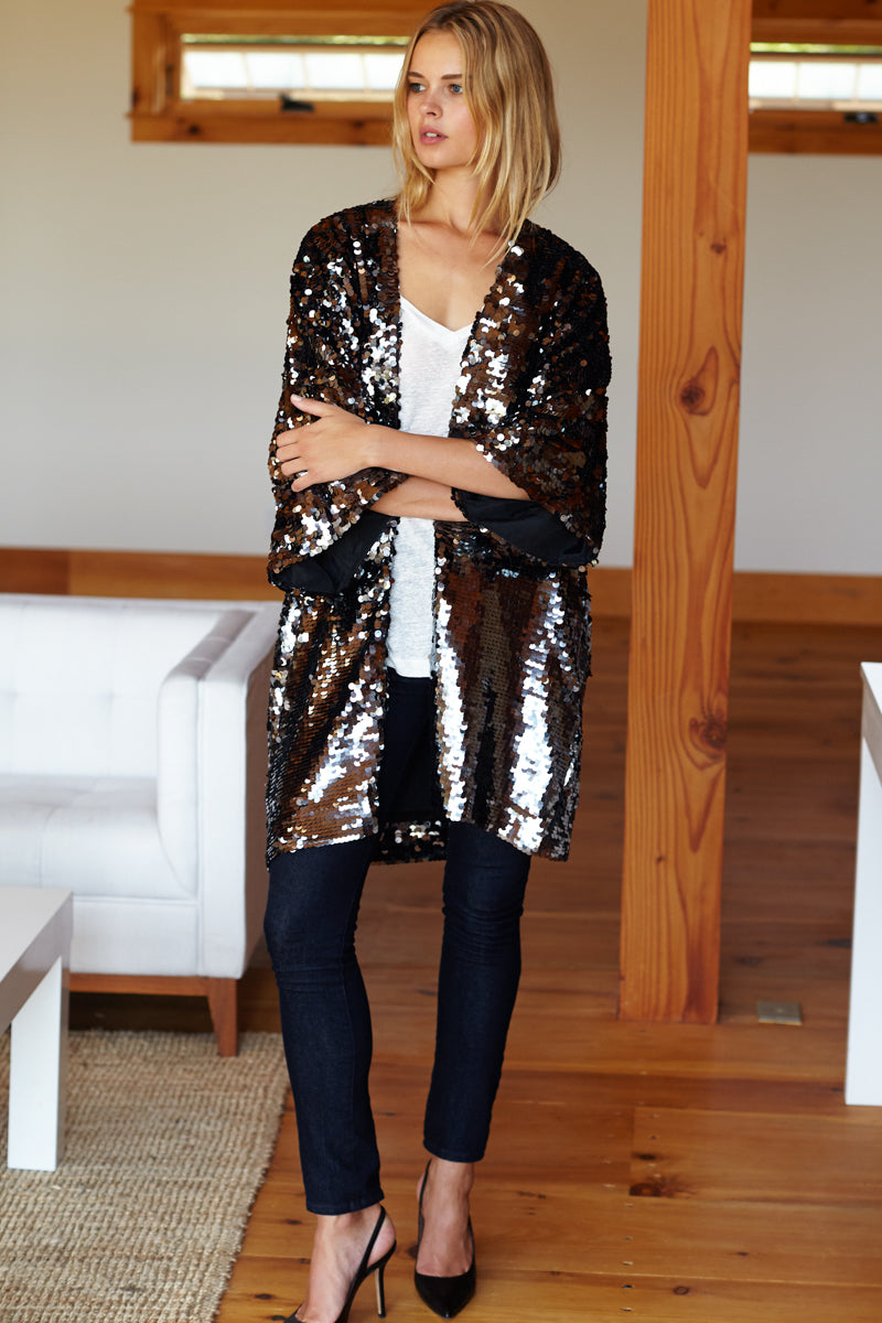 Sequin Jacket - Gunmetal Sequins-Emerson Fry-Happy on Main