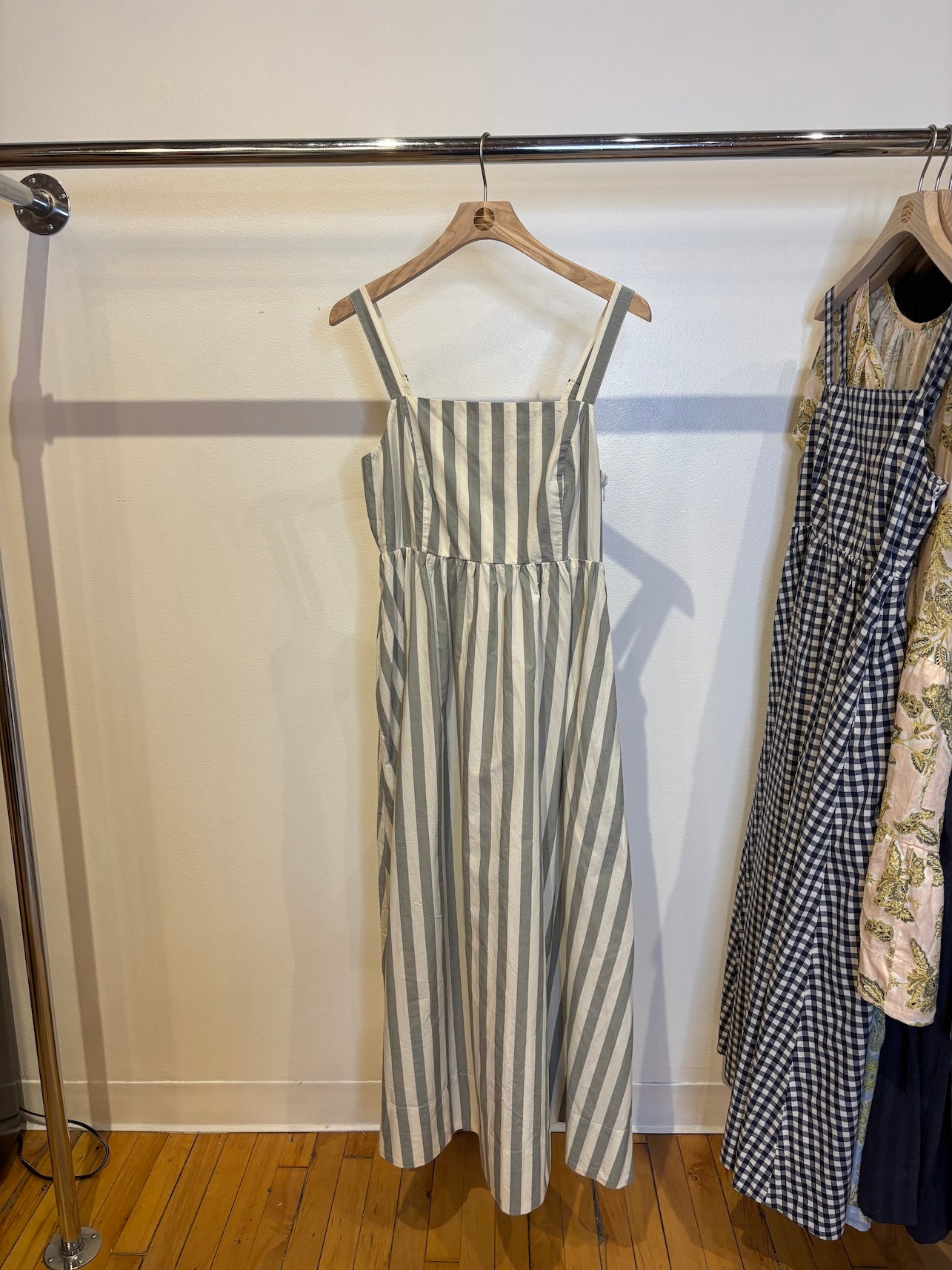Demi Poplin Midi Dress - Olive Stripe-Marine Layer-Happy on Main