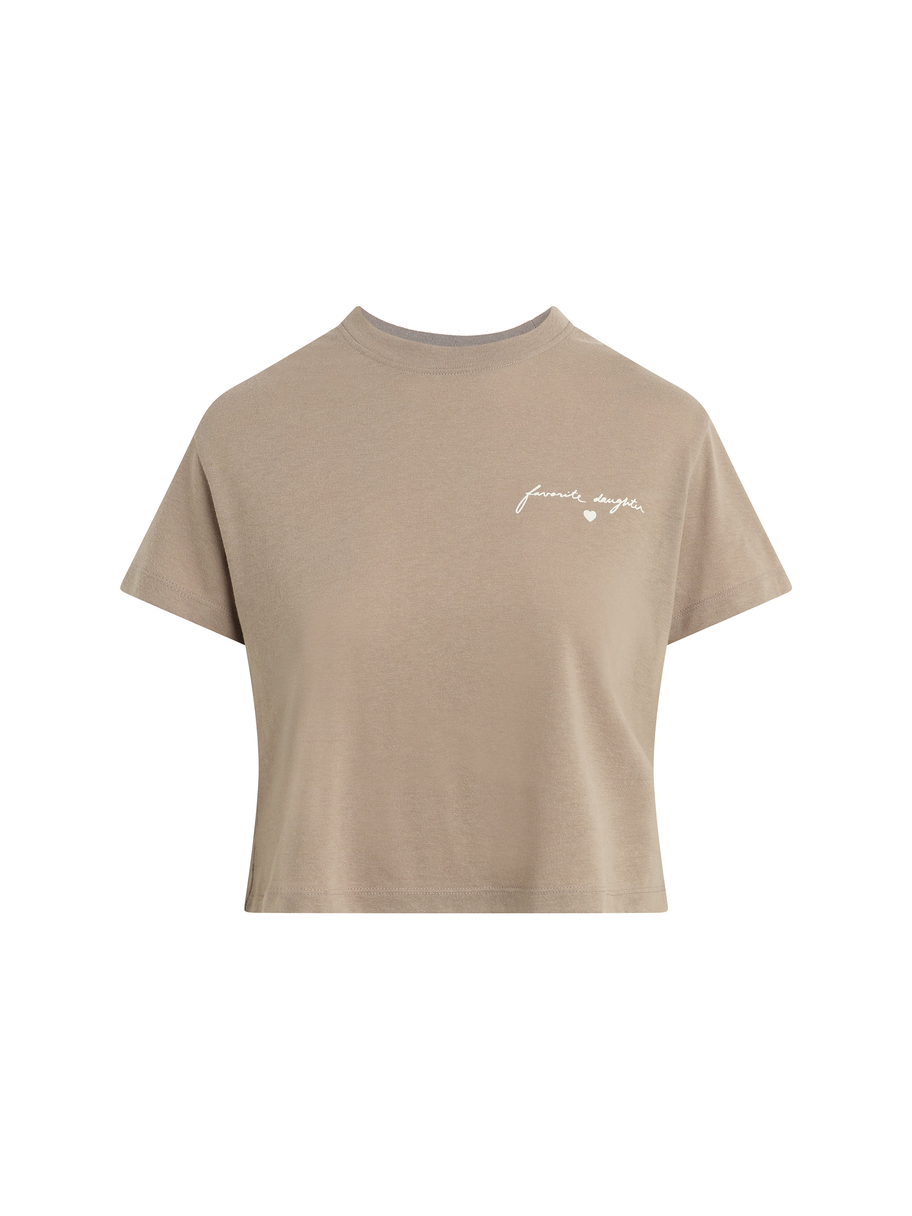 The Cropped Signature Chest Logo Tee - Soft Taupe/Gardenia-Favorite Daughter-Happy on Main