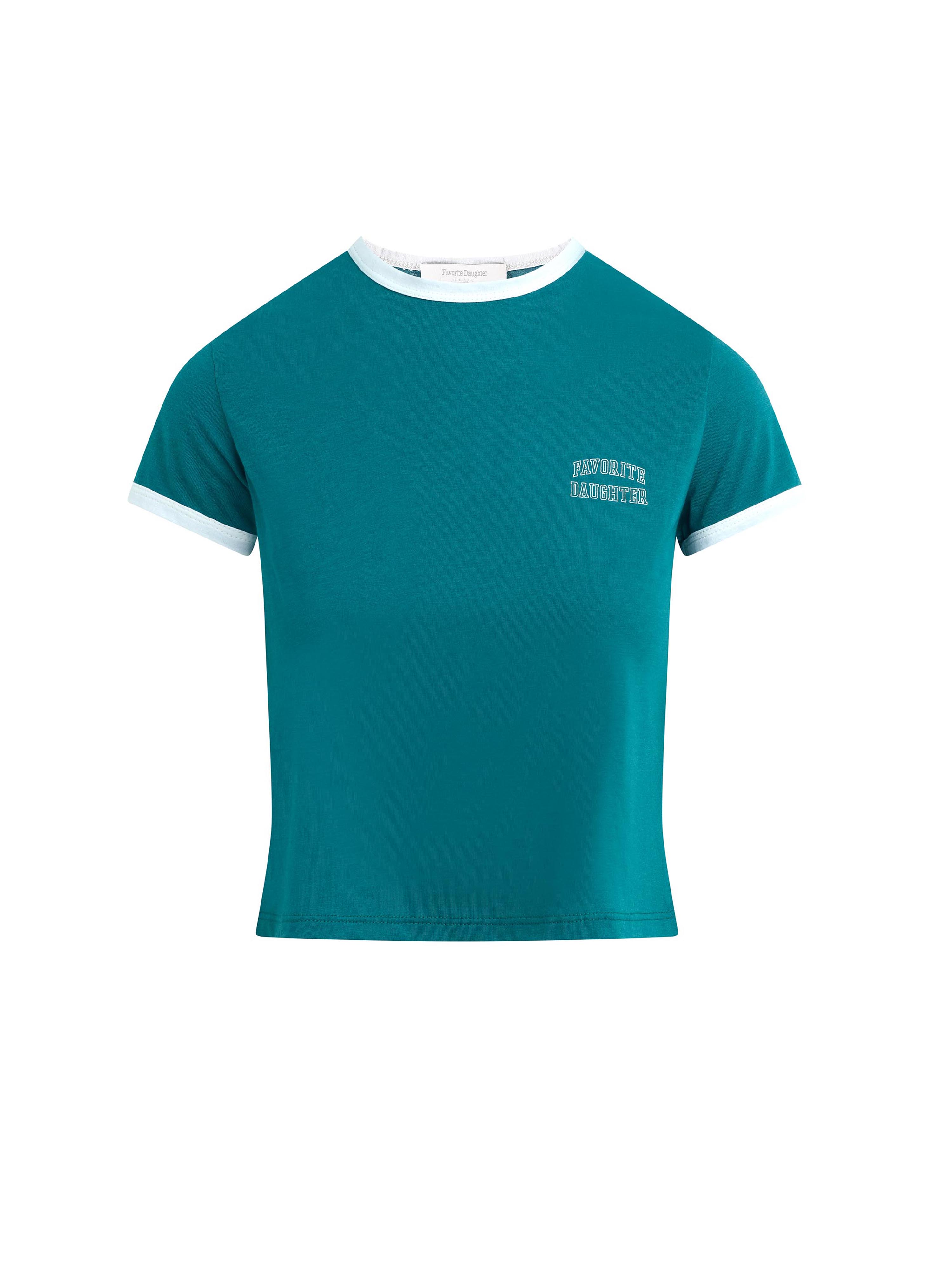 The Cropped Favorite Daughter Ringer Tee - Emerald/Off White-Favorite Daughter-Happy on Main
