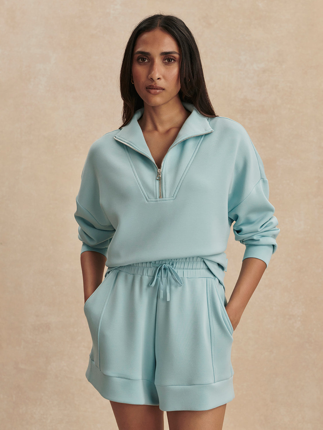 Hawley Half Zip Sweat - Porcelain Blue-Varley-Happy on Main