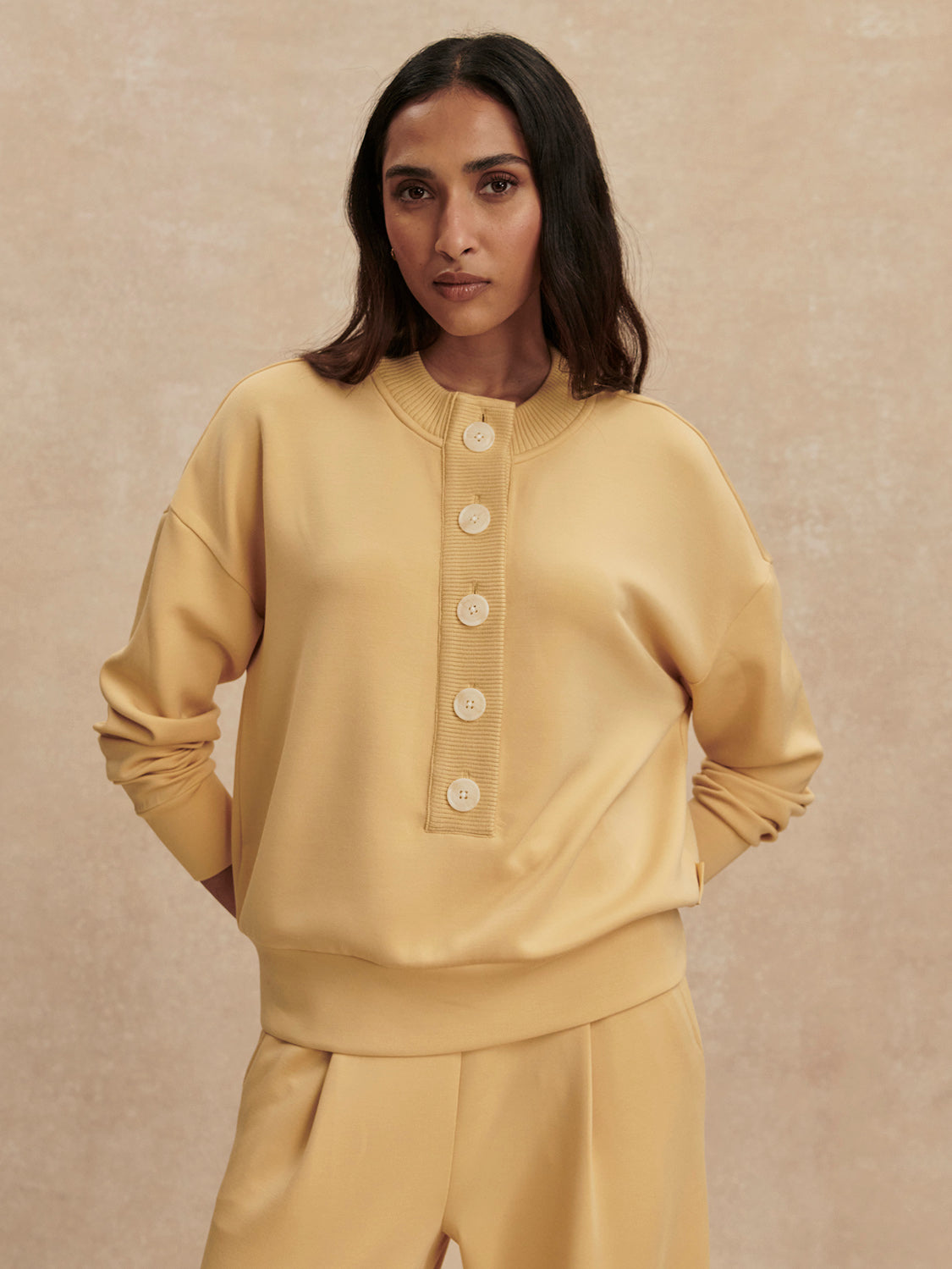 Reena Button Front Sweat - Sahara Sun-Varley-Happy on Main