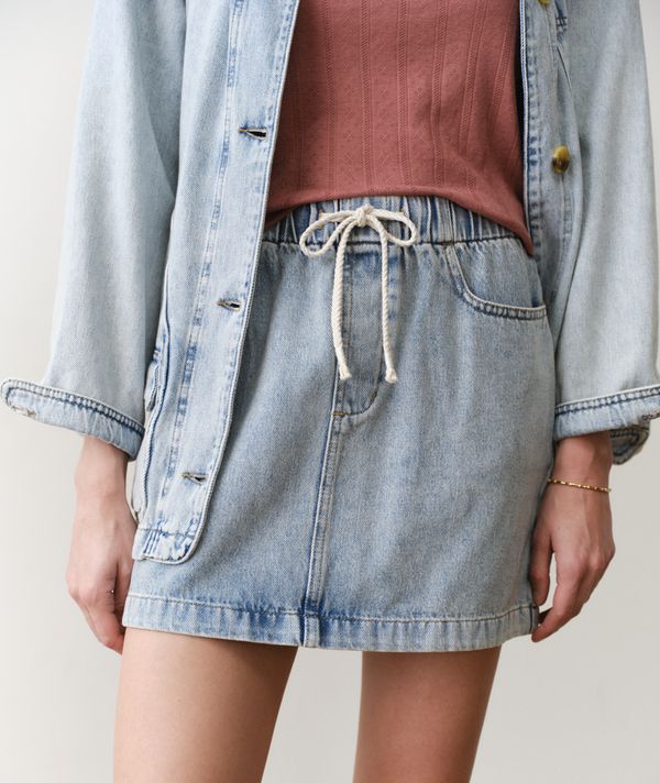 Jasmine Denim Mini Skirt - Light Wash-Marine Layer-Happy on Main