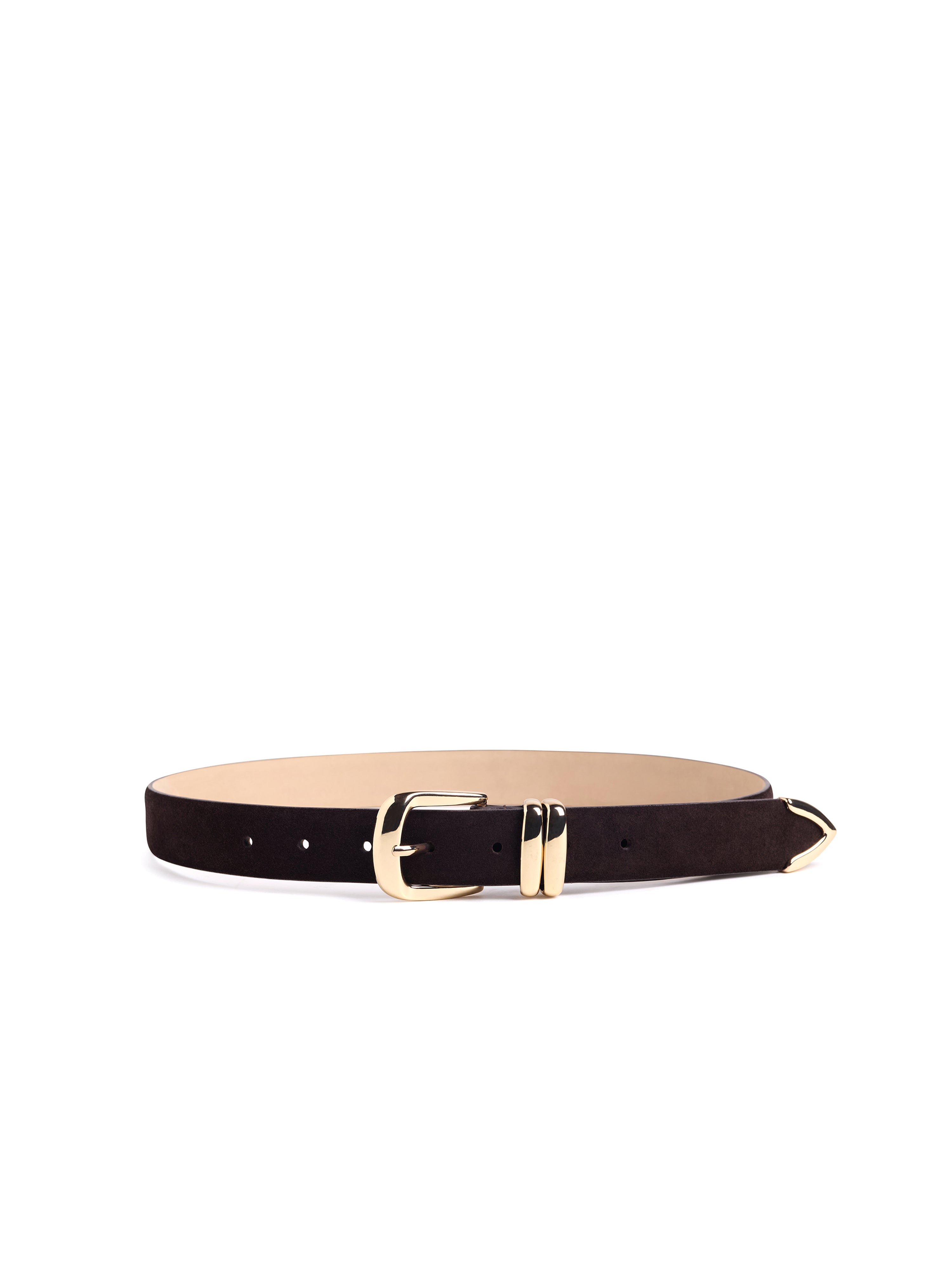 The Suede Jordan Belt - Chocolate/Polished Gold-Favorite Daughter-Happy on Main